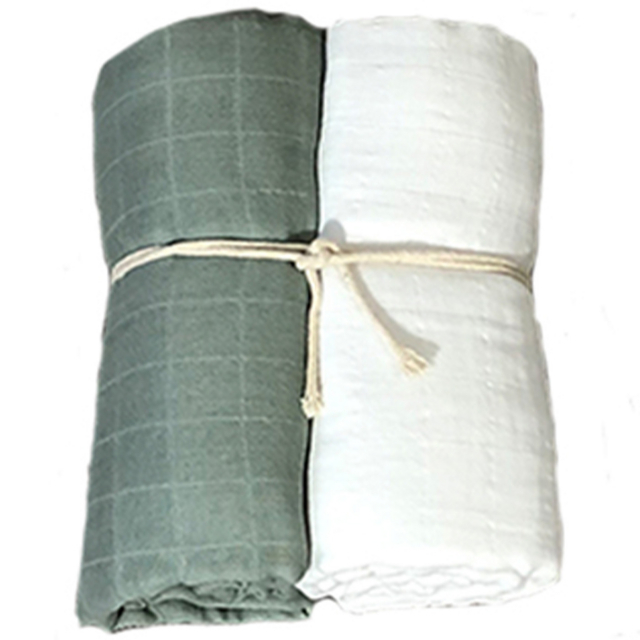 Mini Dreams Muslinfilt 2-pack Vit/grön 115x115 cm