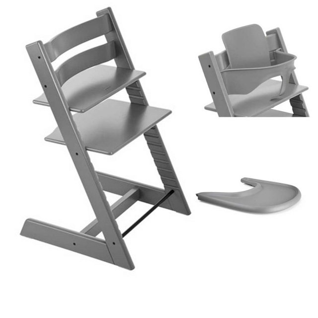 Stokke Tripp Trapp Stol + Bygel + Bricka Storm Grey